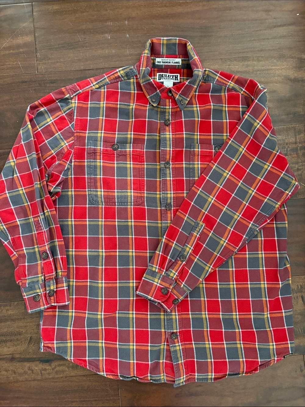 Duluth Trading Co Red and Gray Plaid Button-Down Flannel